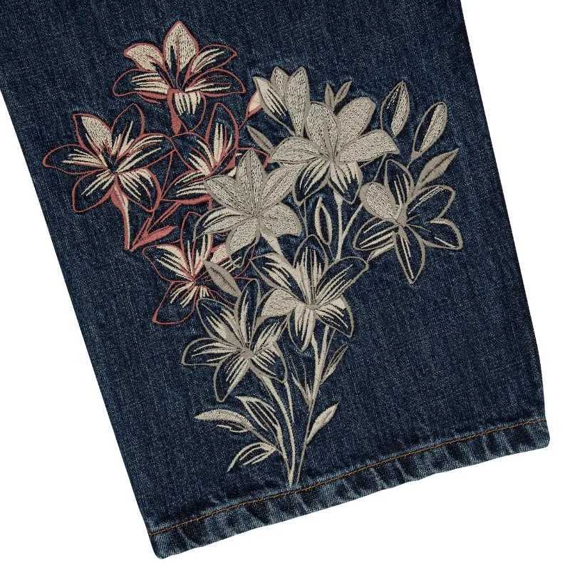 Harajuku Flower Woman Embroidery Baggy washed jeans Y2K Vintage 2000s streetwear American Gothic Pants Men Women wide leg pants M260310