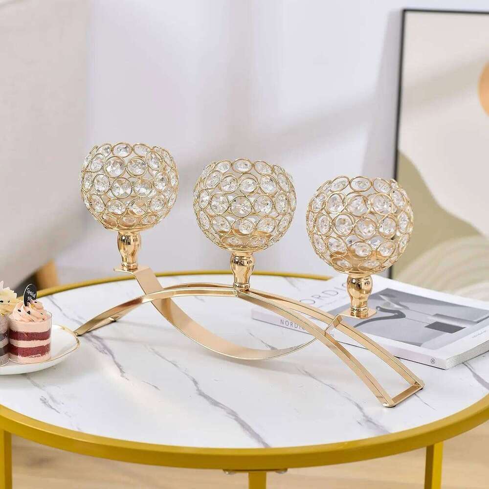 Crystal Candle Holders Home Decoration, Table Candelabra, Centerpieces for Living Room, Wedding Party, Christmas, 3 Arms H260310