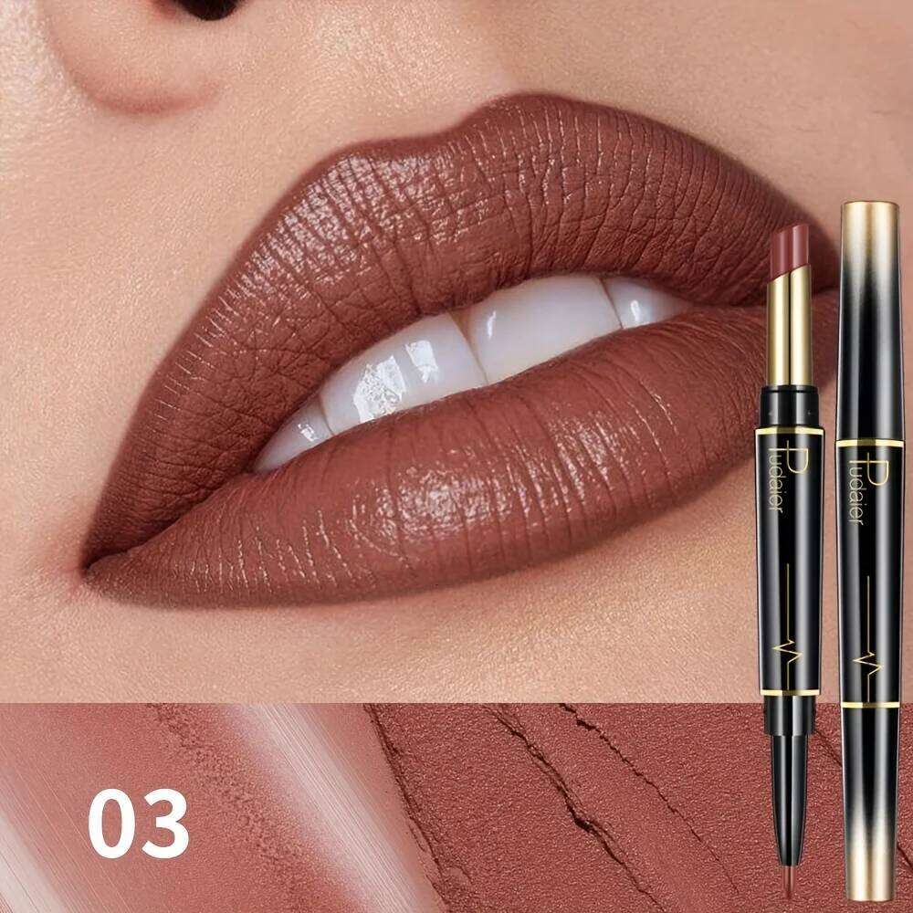 Double-headed lipstick - liner lip gloss, moisturizing formula, not easy to smudge, suitable for daily use and parties. Z260310