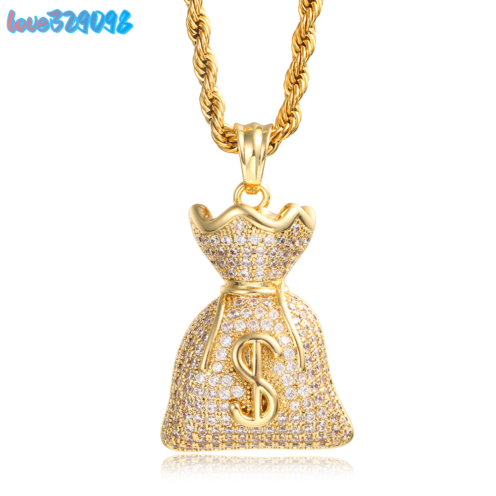 Factory Wholesale 18K Gold Christian Hip Hop Dollar Sign Pendant with MoissaniteVVS Fashionable Money Bag Charm Pendant