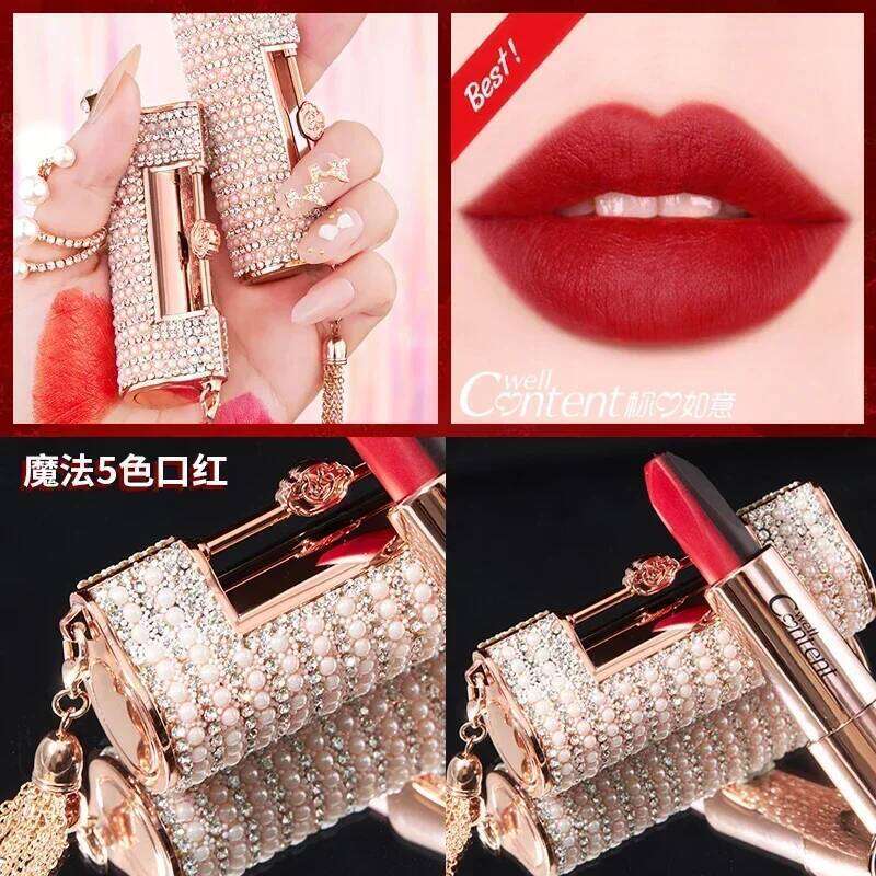 5 In 1 Colors Lipstick Matte Velvet Sexy Red Tint Smooth Long Lasting Waterproof Easy to Wear Magic Lip Makeup for Women Z260310