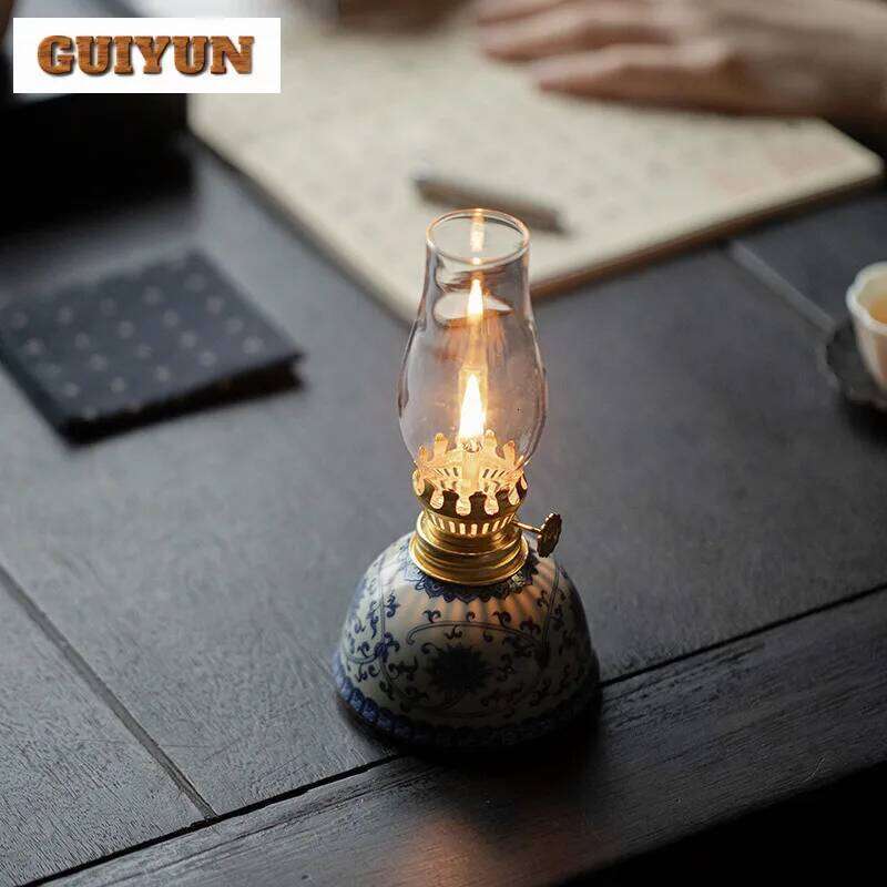 Blue And White Handmade Butter Lamp Creative Wrapped Lotus Candlestick Antique Scented Aromatic Candles Teaware Room Ornaments H260310