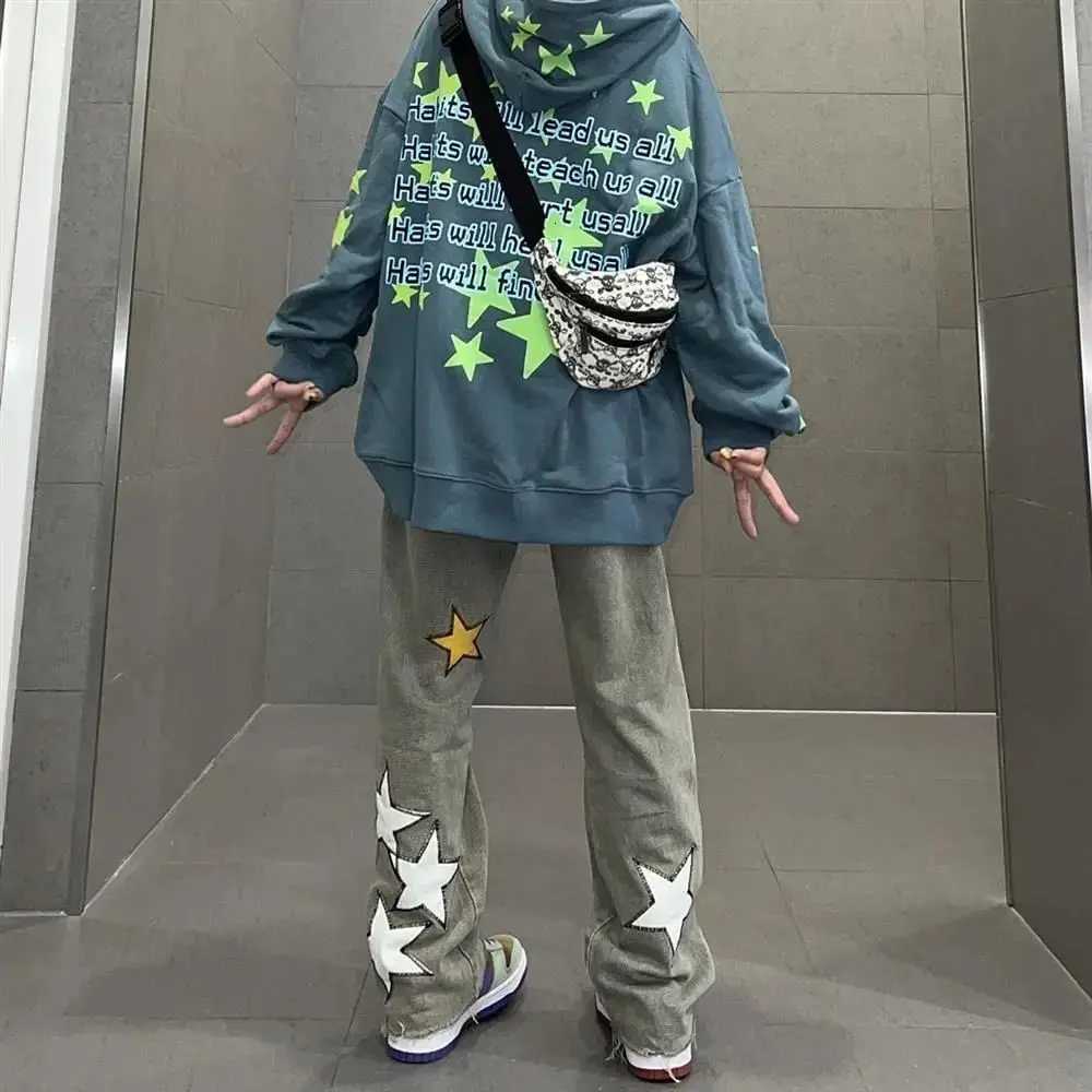 Hip Hop Vintage Women Jeans Spring Autumn New Star High Waist Harajuku Streetwear Fashion Casual Loose Wide Leg Denim TrousersT260310