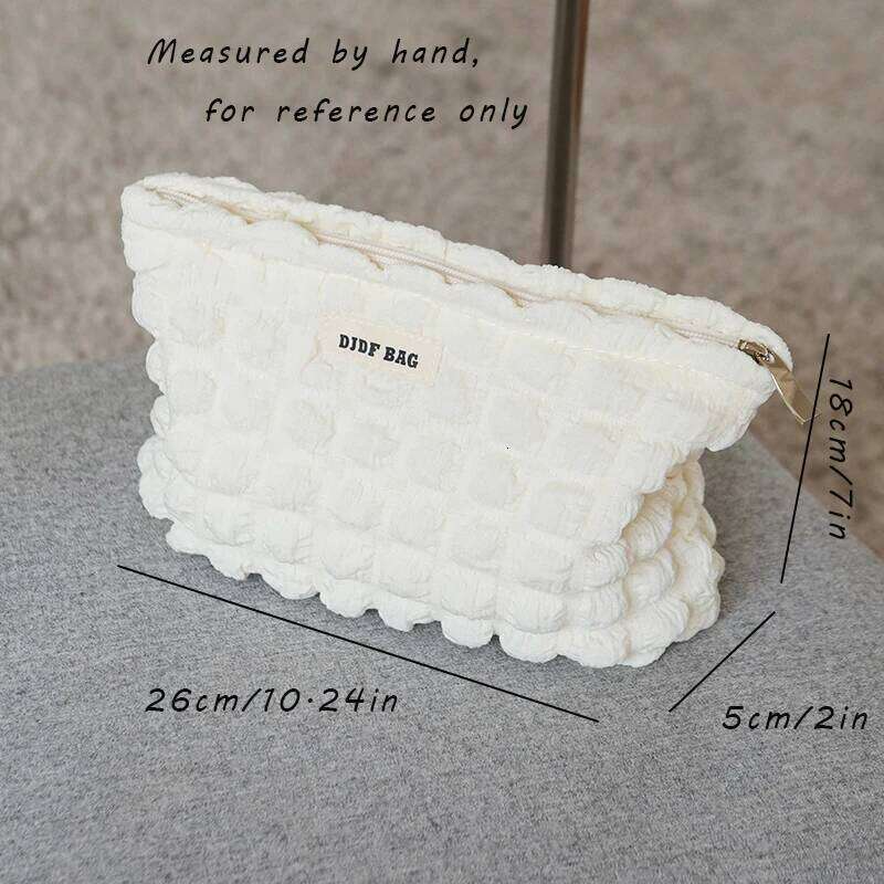 DJDF Beige Soft Cloud Bubble Women's Makeup Double Canvas Portable Cosmetics Storage Large Capacity Zipper Toiletry Bag XJ260310