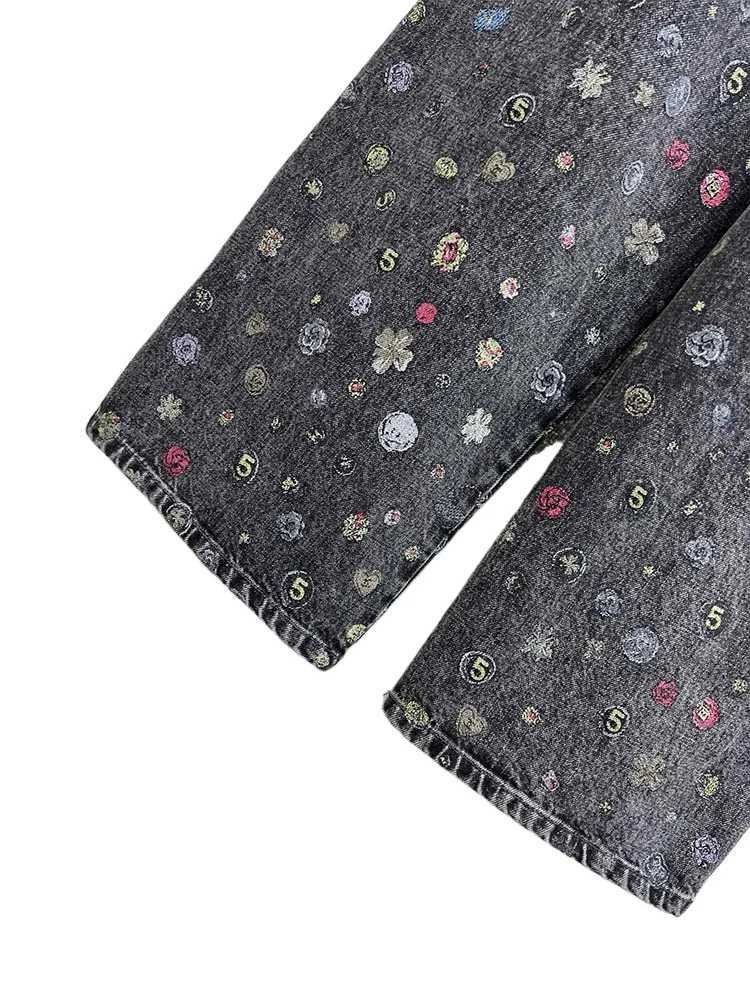 2025 Autumn And Winter New Style Graffiti Laser Printing High Waist Slimming Jeans Wide Leg Pants WomenT260310