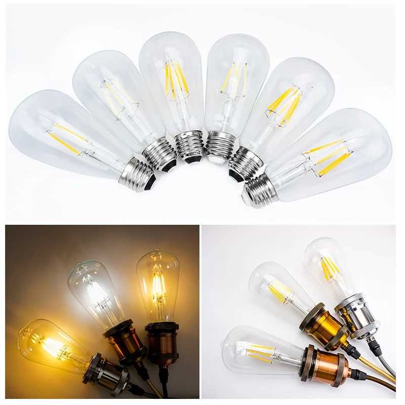 1-12PCS LED ST64 2W 4W 6W 8W AC 220V 240V Filament Bulb E27 Light Vintage Edison Lamp Retro Glass Appearance Indoor Lighting H260310
