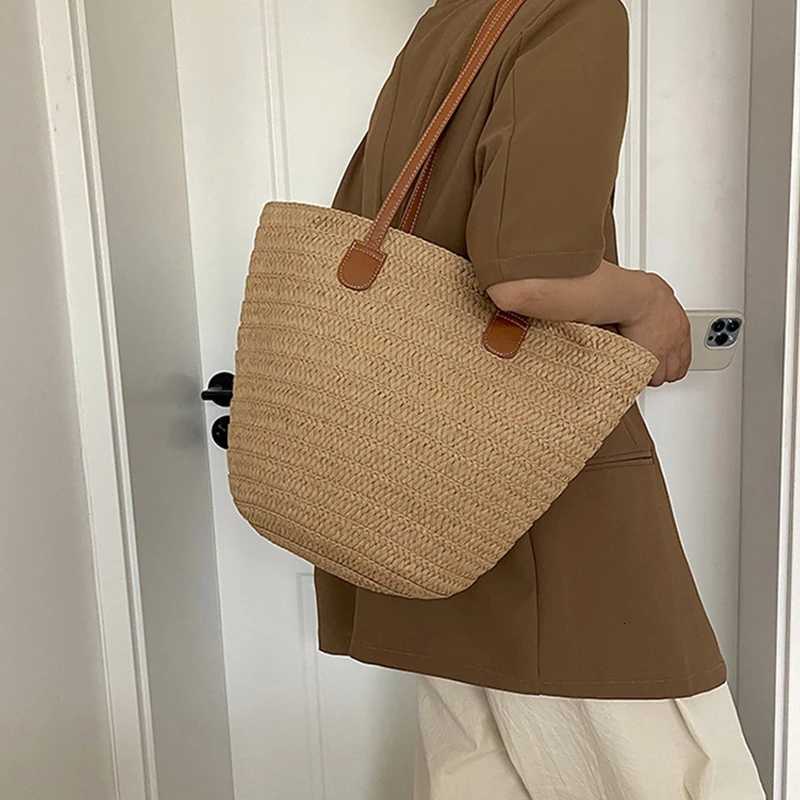 Women Braided Basket Clutches Top-handle Bag Large Straw Portable Shoulder Bag Summer Beach Purses Shopper Satchel Female H260310