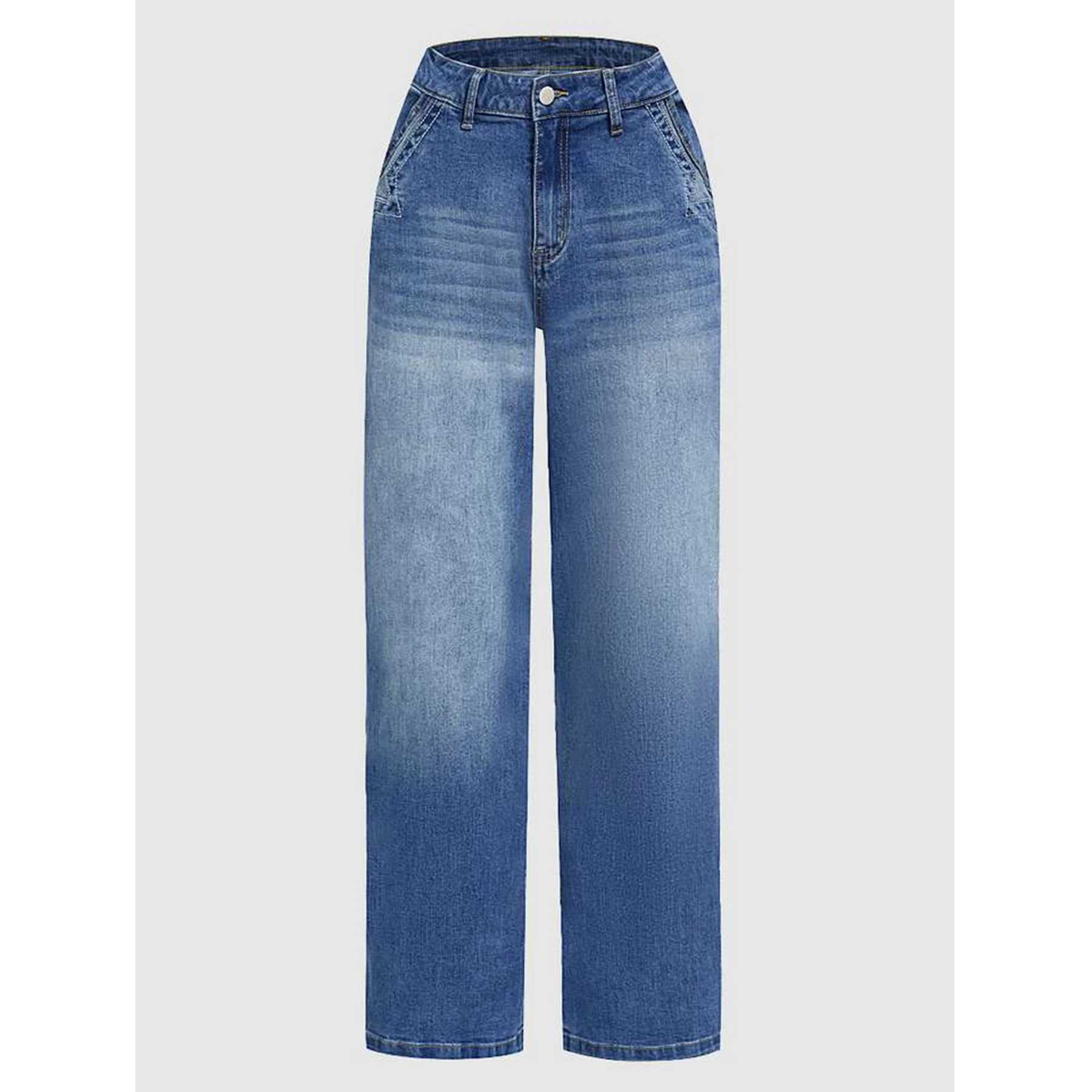 Womens Y2K Fashion Casual Washed Wide Leg Jeans Stretchy Comfortable Vintage Denim Trousers M260310