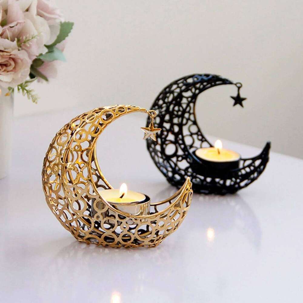 New Crystal Pillar Shaped Metal Moon Candle Stand Decorative Candlestick Holders For Table H260310