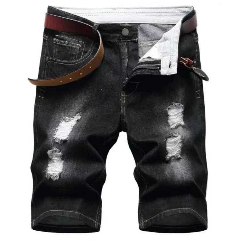 New Summer Men Blue Denim Shorts Italian Style Male Shorts Jeans High Quality Male Stretch Fit Ripped Denim Jeans Shorts Size 38 N260310