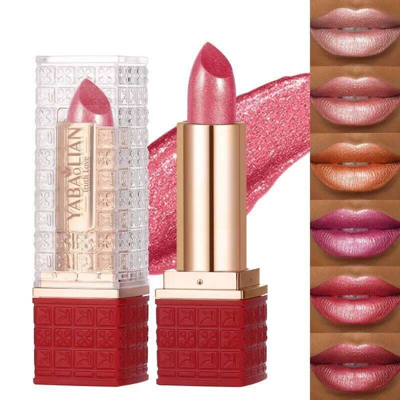 Rose Metallic Lipstick Glitter Lip Glaze Glossy Velvet Texture Durable Lasting Moisturize Make Your Lips Shiny Lipgloss Makeup Z260310