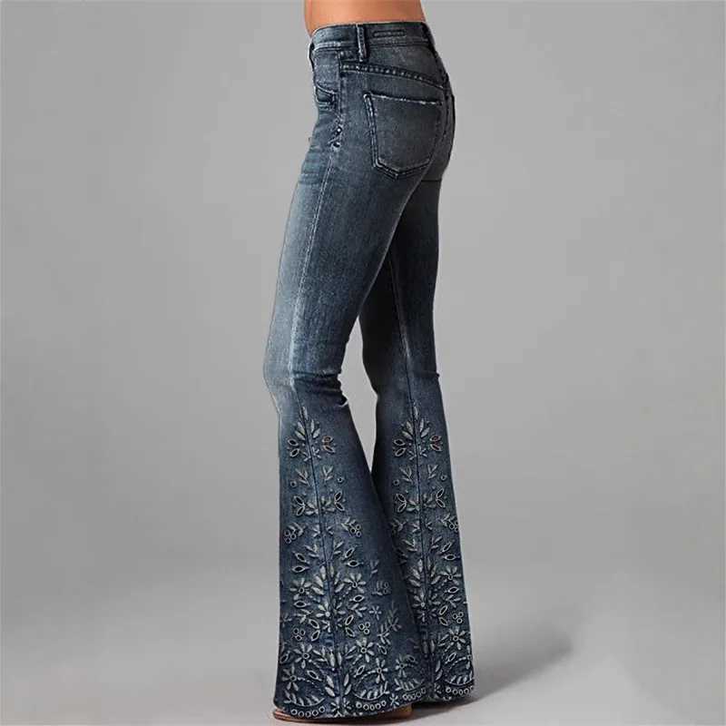 3D Printed Jeans for Womens Flare Denim Pant High Waist Elegant Vintage Casual High Street Slim Pockets Plus Size Womens Jeans M260310