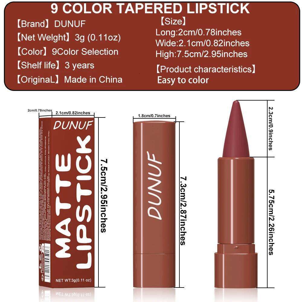 DUNUF 1pcs 2pcs & 3pcs Matte Lip Liner And Lipstick Set-Crayon Form Cone Tip Easy Contour Universal Skin Types Dual-Use Brown Z260310