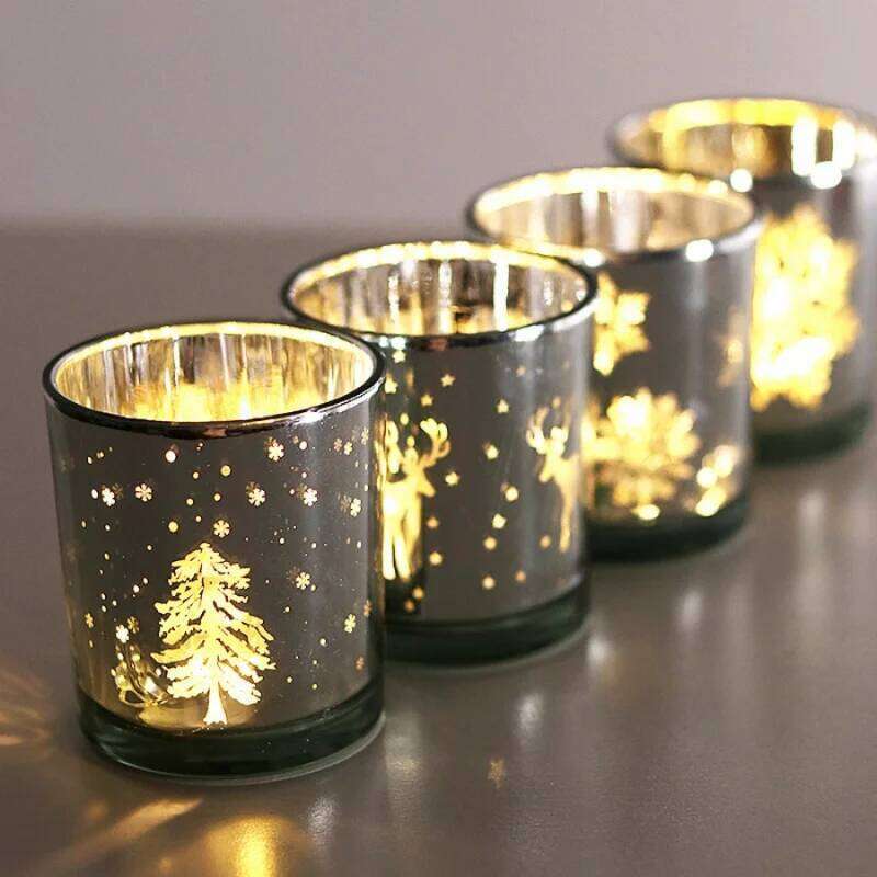 1pc Mini Tree Elk Cup Snowflake Glass Candle Holder Christmas Gift Store Home Dining Table Decoration Ornament H260310