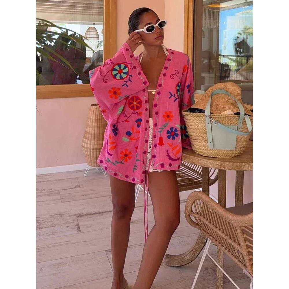 Women Solid Printed Cotton Short Coat Lady Casual Lace Up Full Sleeves V Neck Loose Jacket New Autumn High Street Overcoats MAKOUFEI