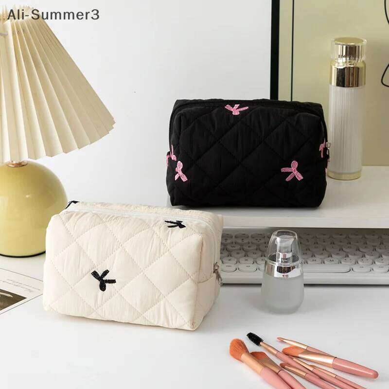 Cute Bow Tie Bag Aesthetic Organizer Travel Toiletry Pouch Portable Makeup Storage For Women XJ260310