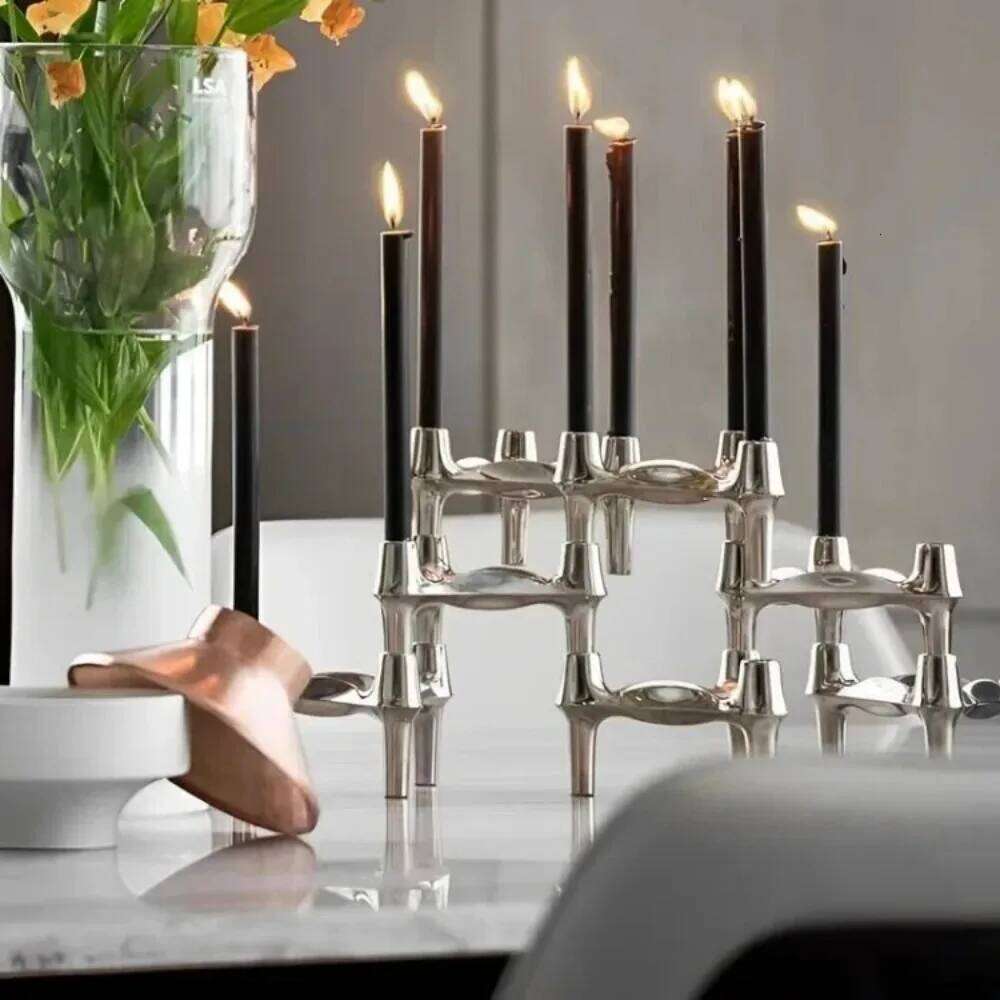 Vintage Metal Molecular Structure Candle Holder Nordic Silver Home Decore Candelabra Cander Stand Triangle Candlestick Gift H260310