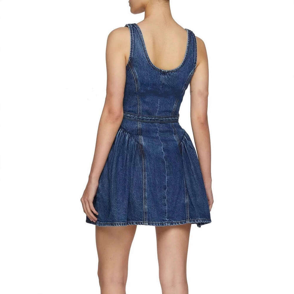 2026 designer fashion celebrity style elegant denim short skirt with shoulder straps, sleeveless waistband, and fluffy skirt