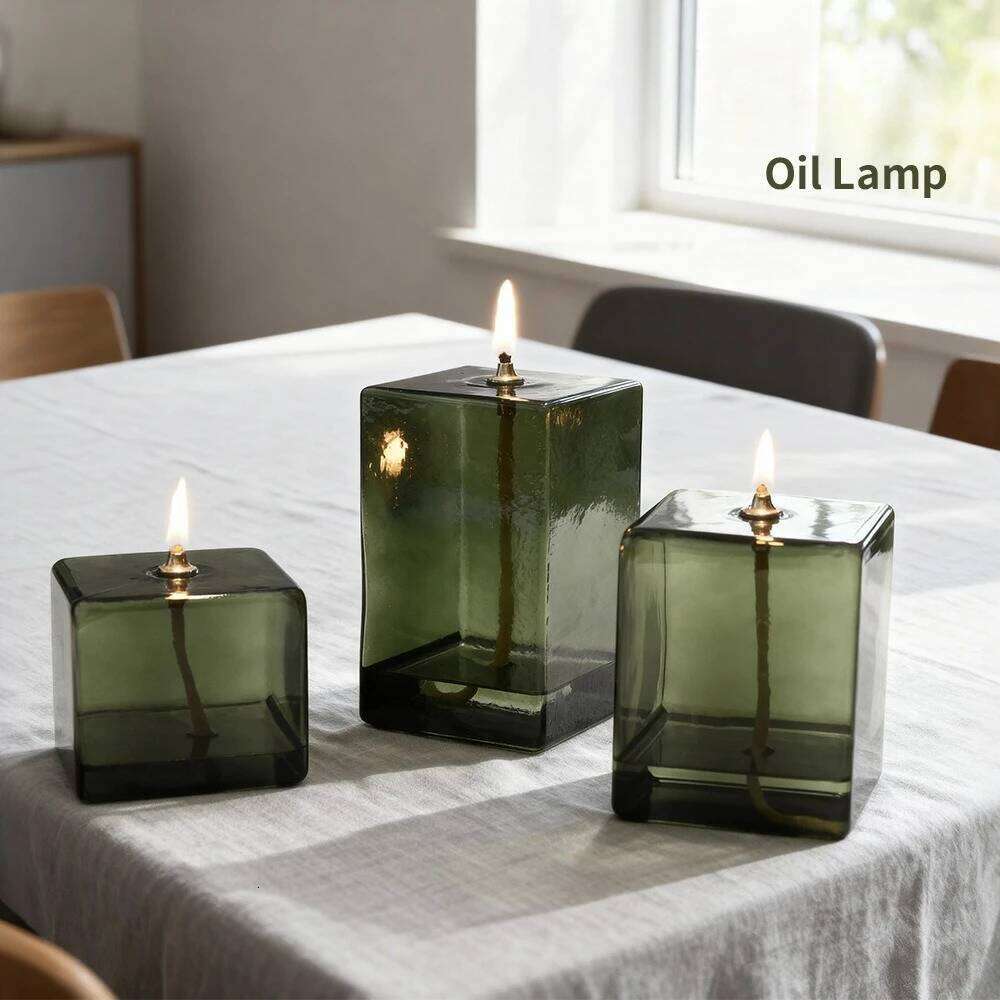 Creative Glass Room Decoration Color Square Candle Holder Furnishings Home Desktop Smoke Free Crispy Oil Lamp H260310