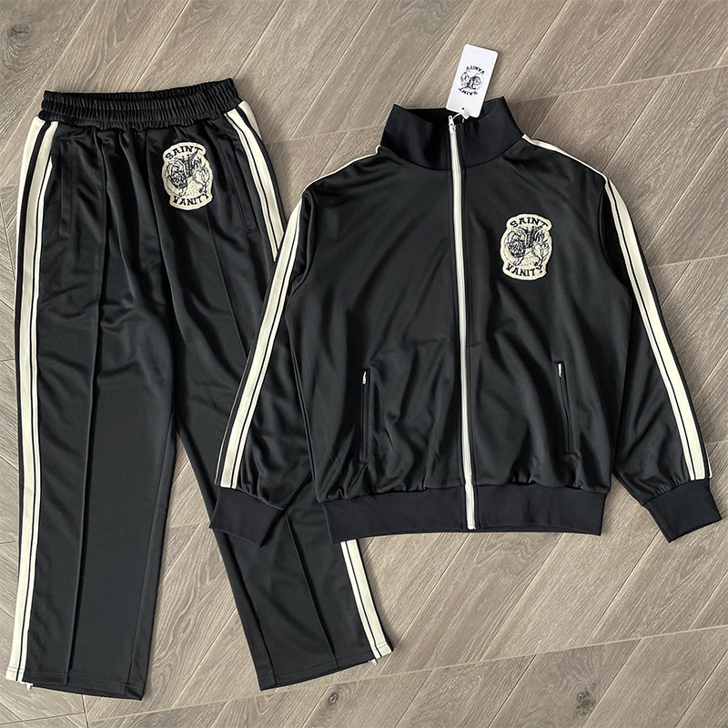 SAINT VANITY embroidered striped sports style casual zipper jacket trousers set