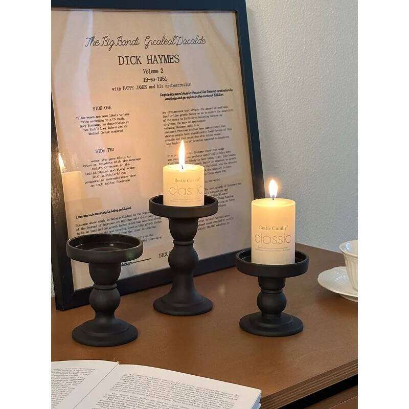 Roman Holder, Retro Black Glass Ornament, Candle Aromatherapy Pedestal, French Home Atmosphere Decoration H260310