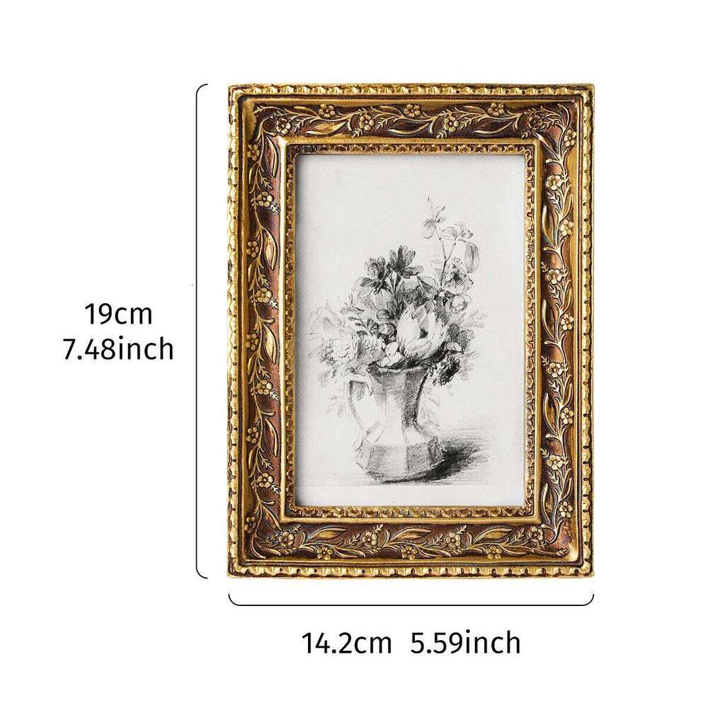 1PC, golden retro photo display frame, resin material three-dimensional pattern decorative frame H260310 - view 4