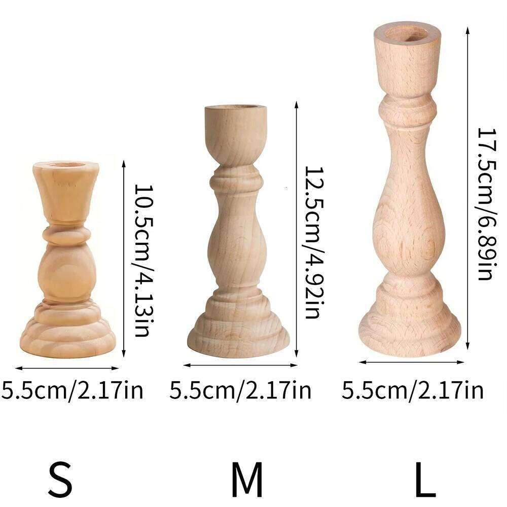 Wooden Candlesticks Unfinished Wood Holder Pillar Taper Candle Stands for Wedding Party Birthday Home Table Decoration H260310