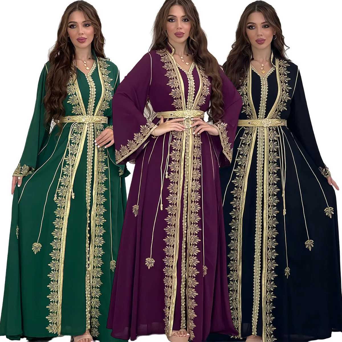 Eid Muslim Women Party Embroidery Dresses 2 Piece Set Jalabiya Ramadan Islam Vestidos Arab Robe Morocco Dubai Abayas Kaftan X260310