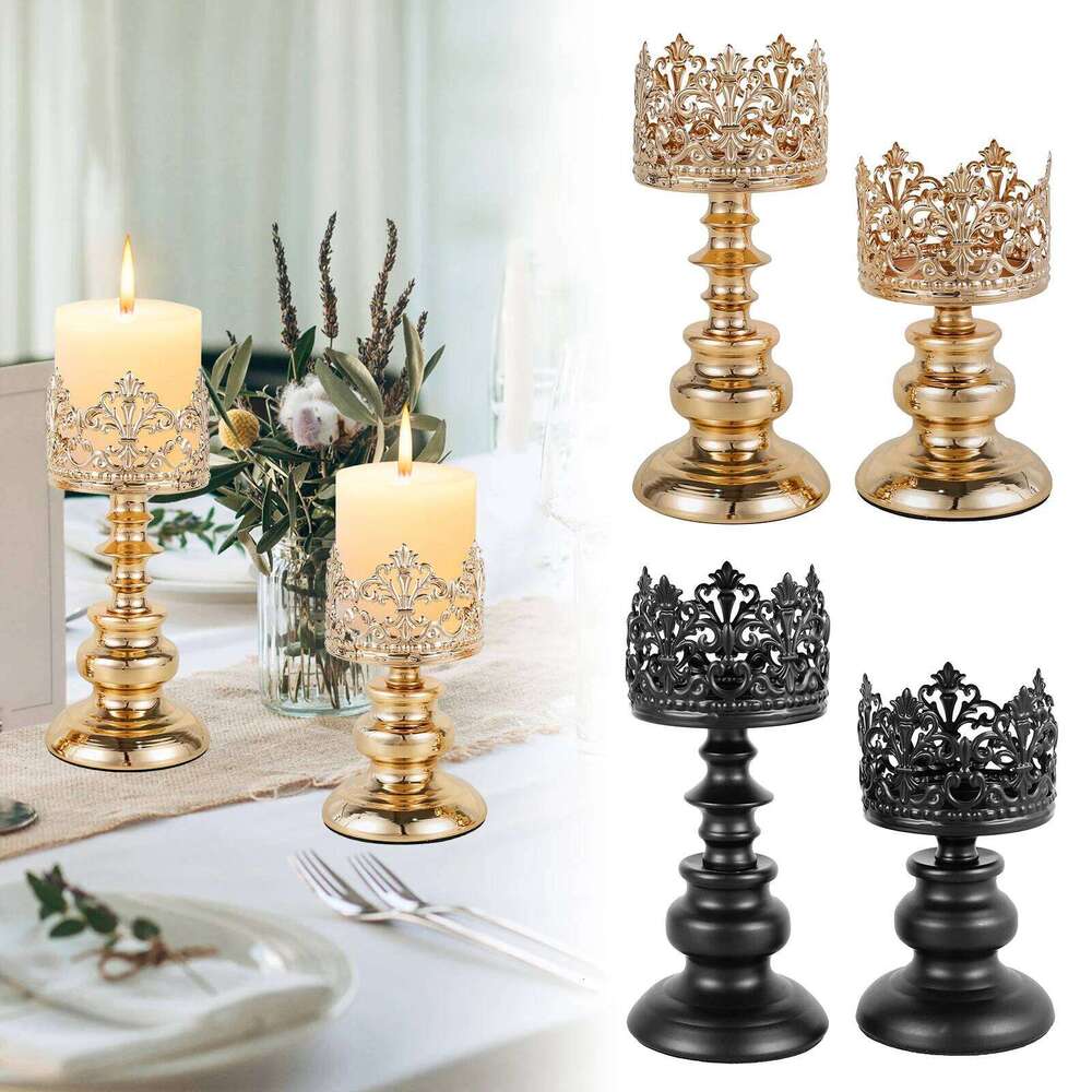 2Pcs Retro Europe Wedding Iron with Openwork Pattern Decoration Candle Holder for Home Restaurants H260310