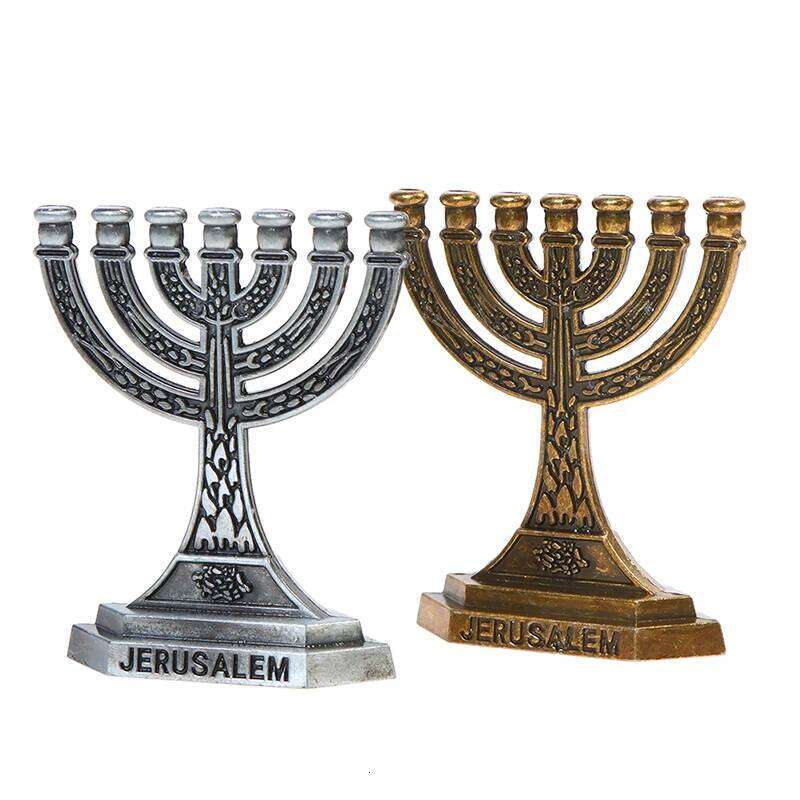 1pc Jerusalem 7 Branch Judaica Small Candlestick Menorah Home Decor Jewish Candle Holder Religious Holy Grail Ornament H260310