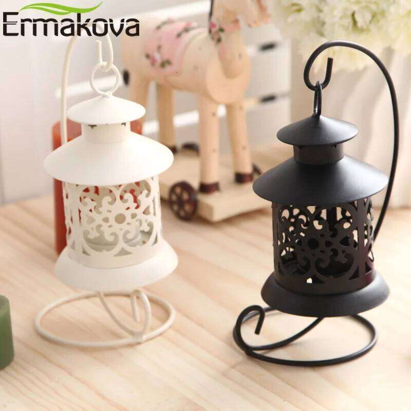 ERMAKOVA Candlestick Vintage Metal European Holder Articles Hanging Lantern with Candle Stand Wedding Home Decoration H260310