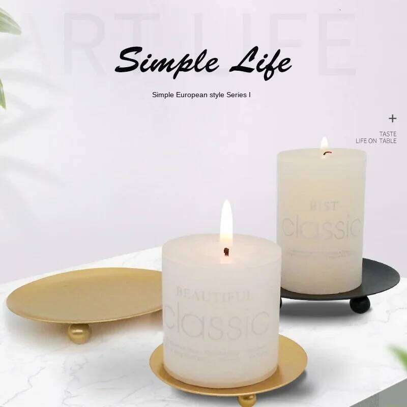 Iron Round Craft Holder Creative Simple Romantic Cup Table Decoration Rod Wax Socket Base Candle Tray H260310