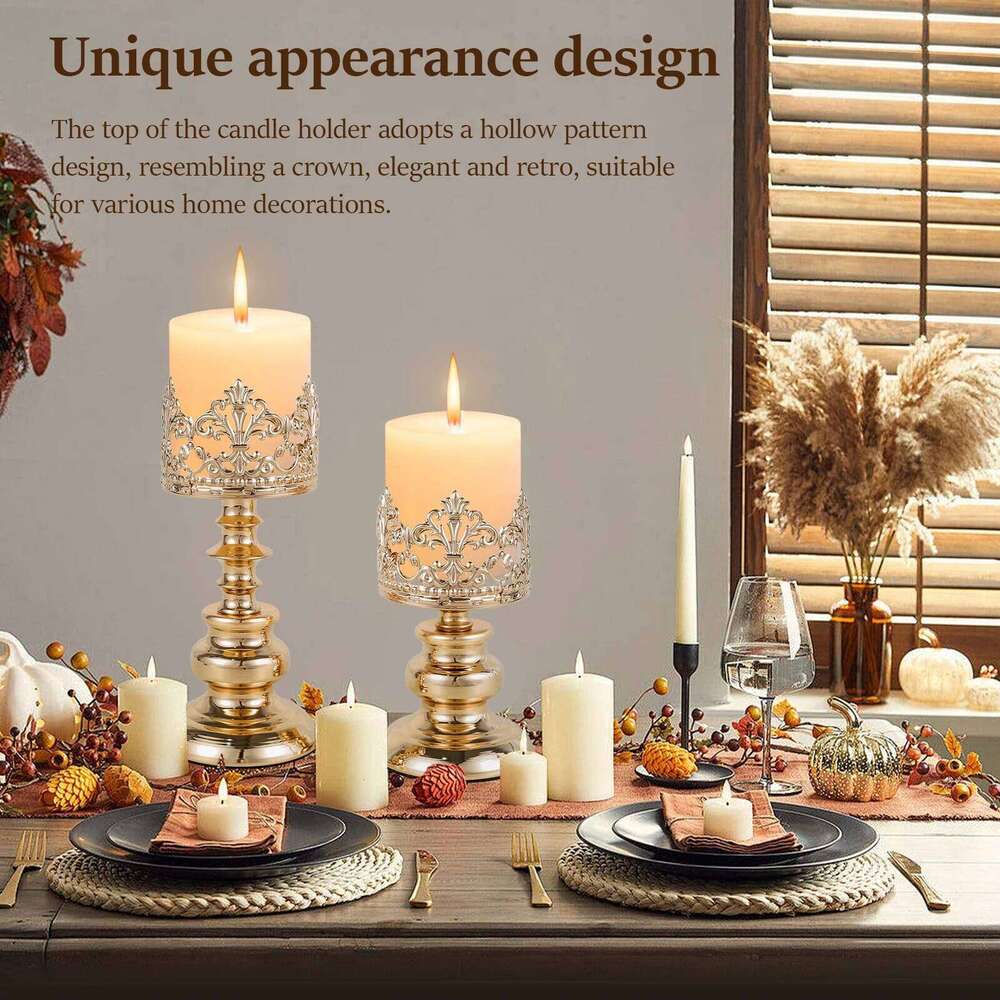 Vintage Elegant Metal Iron Holder Tabletop Candle Holders with Openwork Pattern for Wedding Anniversary Home Decorations H260310