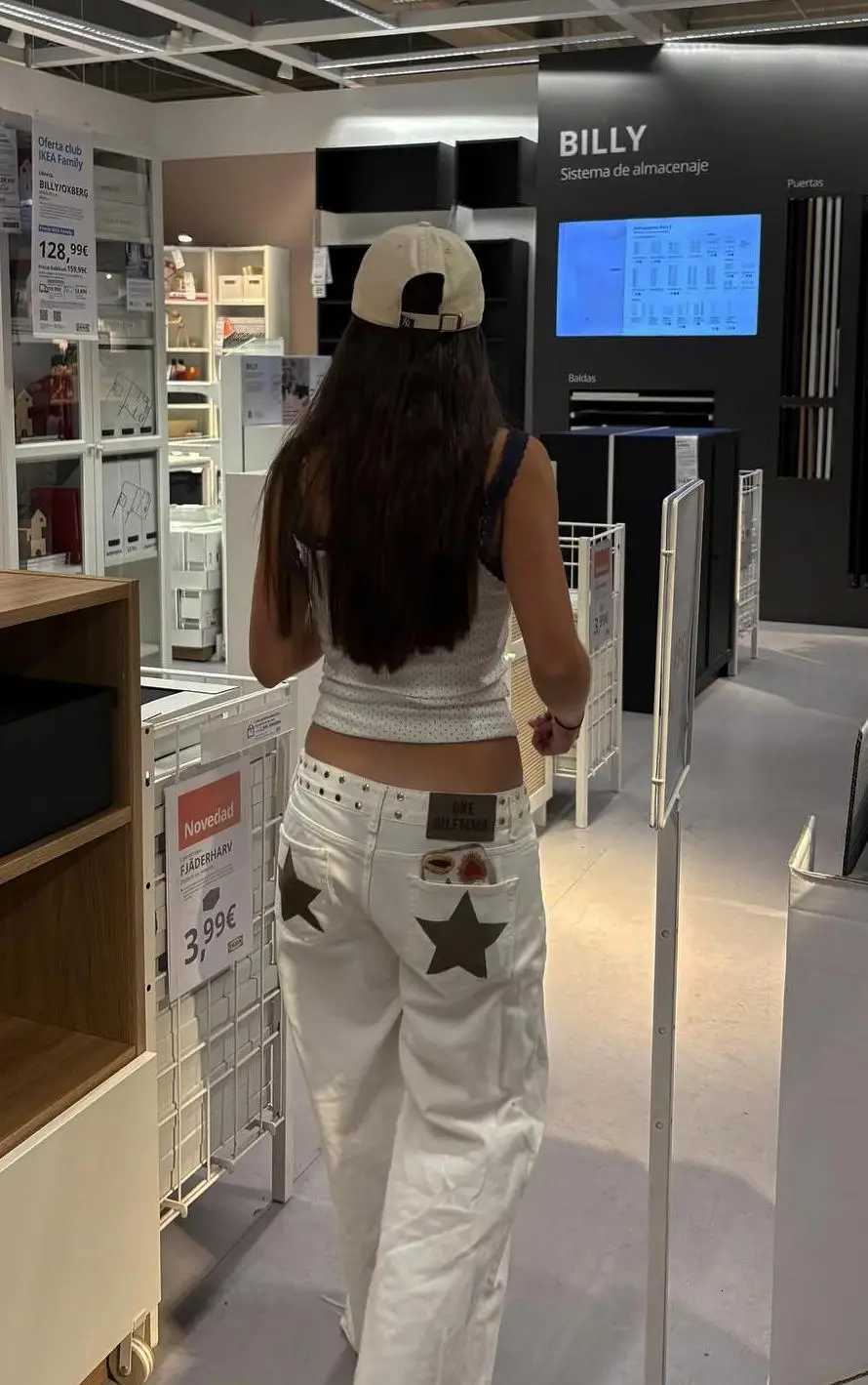 Vintage Y2k Five Pointed Star Jeans Women Blue High Waist Straight Baggy Denim Pants American Retro 90s Street Wide Leg JeansT260310