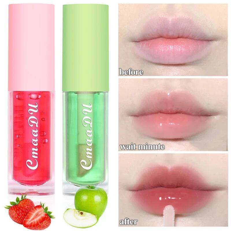 Color Changing Jelly Oil Strawberry Cherry Fruity Gloss Natural Lasting Moisturizing Reduce Lip Lines Plumping Lips Care Z260310
