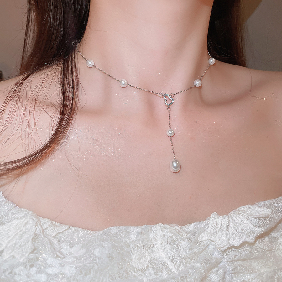 French-style zircon gourd pearl necklace, simple and fashionable, suitable for daily commuting, versatile collarbone chain with a unique design, niche - view 4