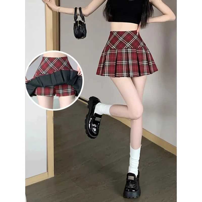Summer Chic Korean Lady Thin Wrap Hip Skirts Female Retro High Waist A-line Skirts Women Fashion Plaid Designer SkirtsT260310