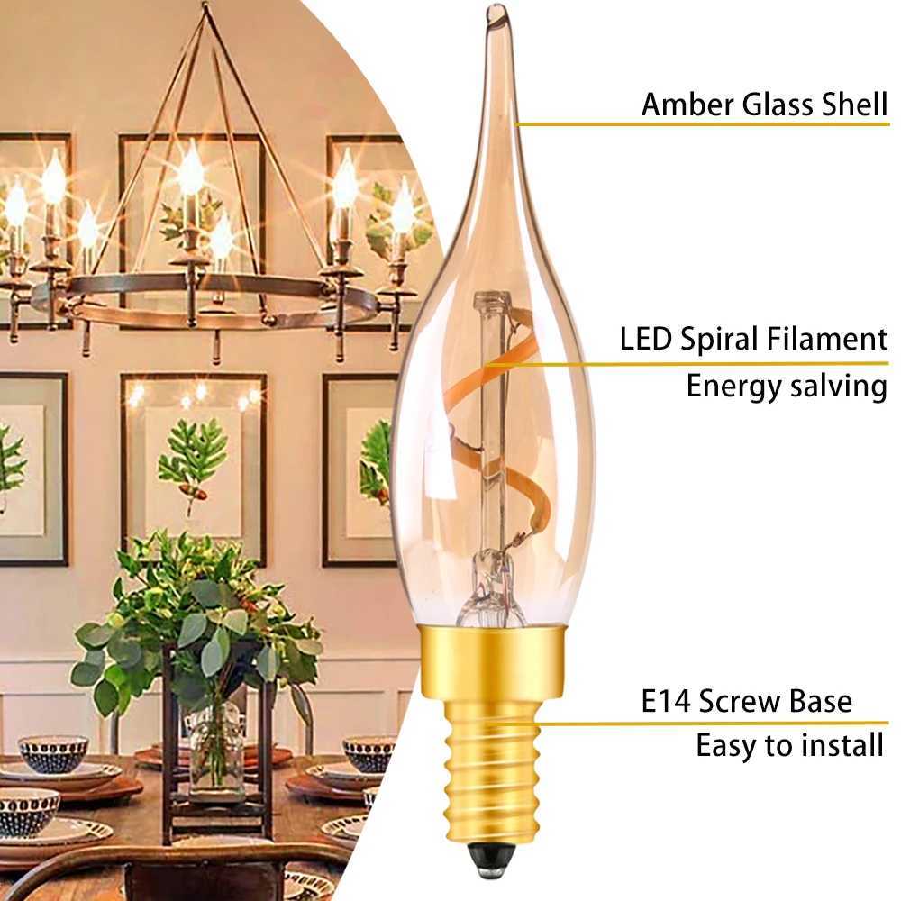 C22 Vintage Candle Light Bulb E14 220V 15W Dimmable 2200K Amber Spiral Filament Pendant Chandeliers Decorative Replacement Bulb H260310