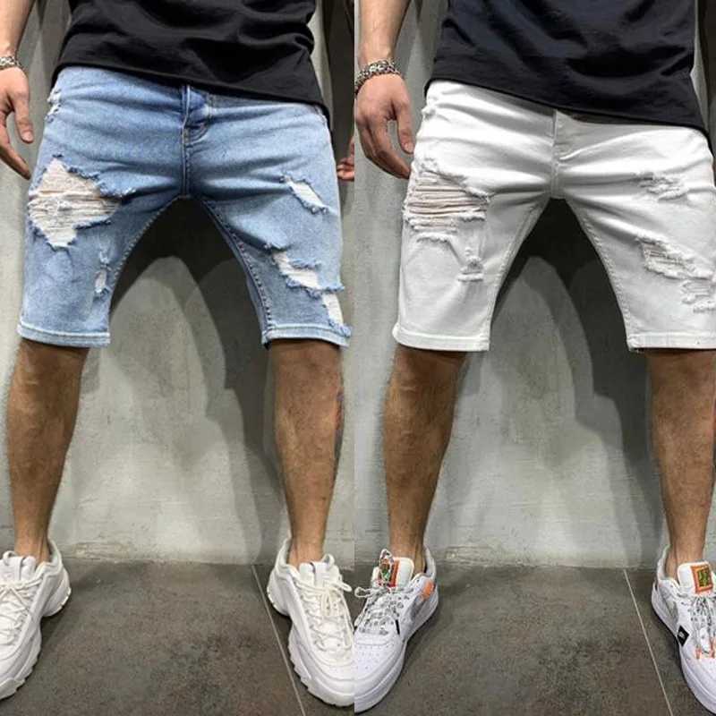 2024 Ripped tassel denim shorts New Summer Mens Personalized Washable Perforated Denim Pants Large Casual Middle Pants N260310