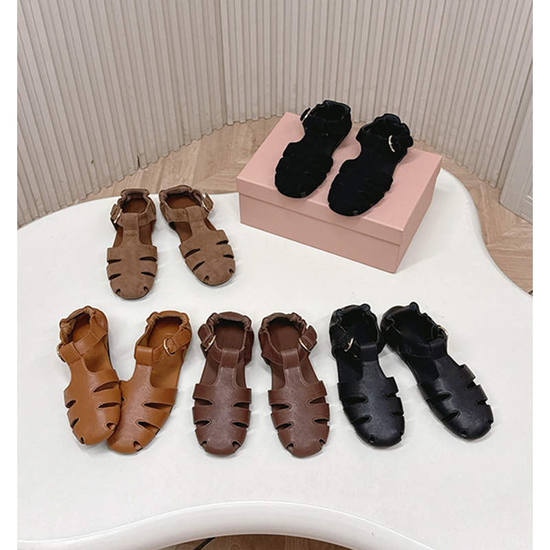 Women designer shoes sandals fashionable 100% leather shoes flat heeled women shoes retro British minimalism and boxy atmosphere sizes 35-41