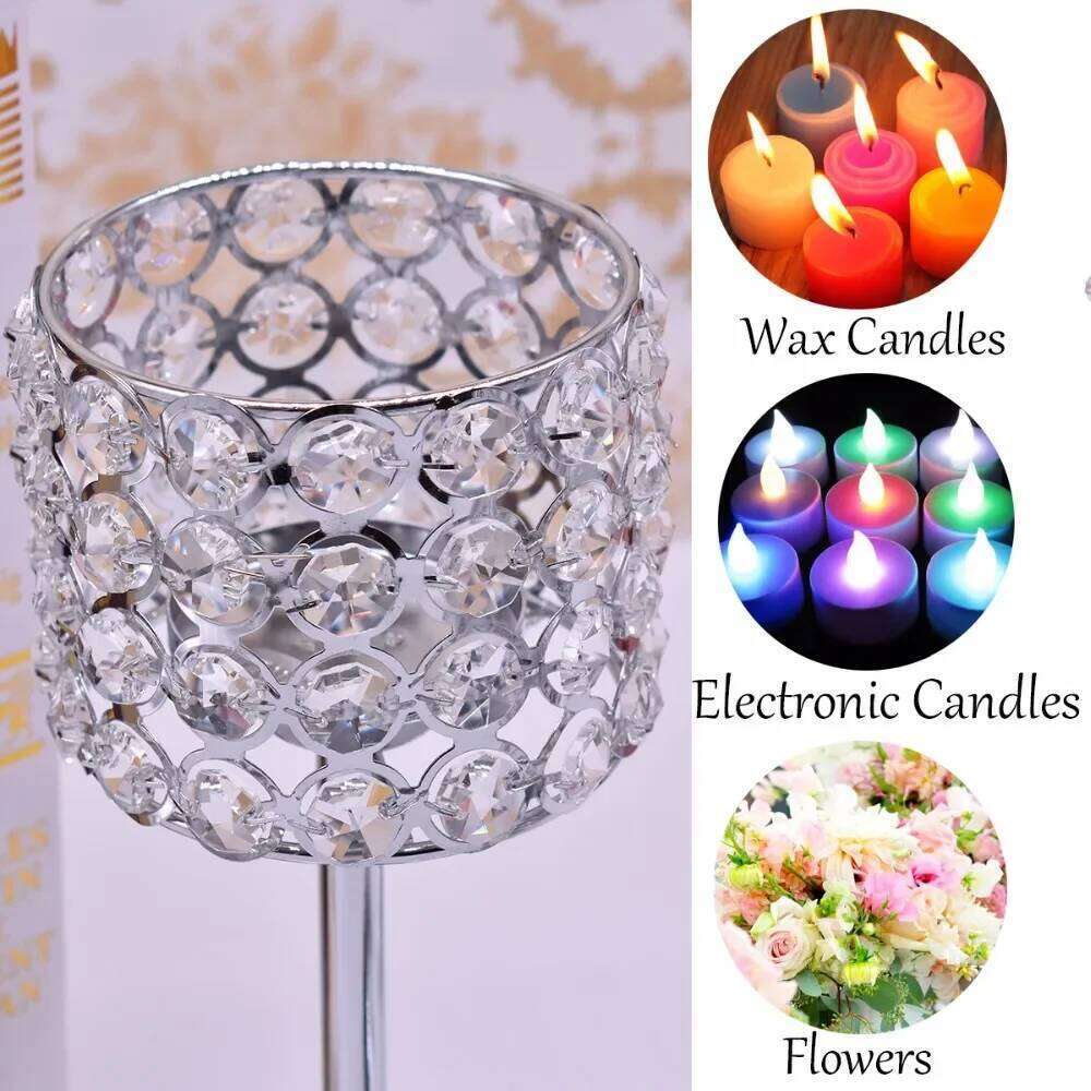 Peandim Silver Gold Plated Candlestick Crystal Candelabra Centerpieces Wedding Party Decor Romantic Home Table Candle Lantern H260310