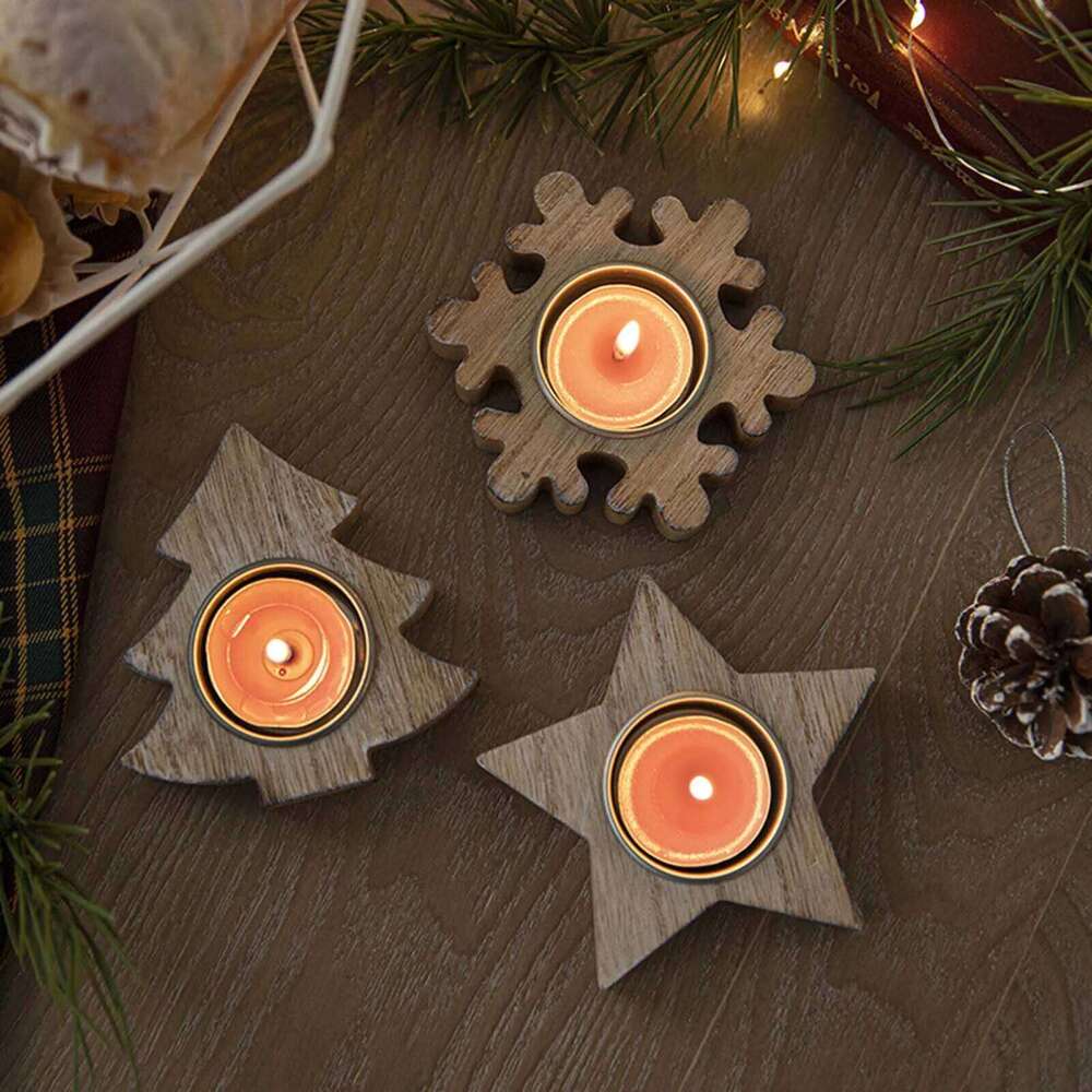 Christmas Wooden Candlestick Candle Holders Star/Snowflake/Christmas Tree Window Desktop Decoration Xmas Decor Candlelight Stand H260310