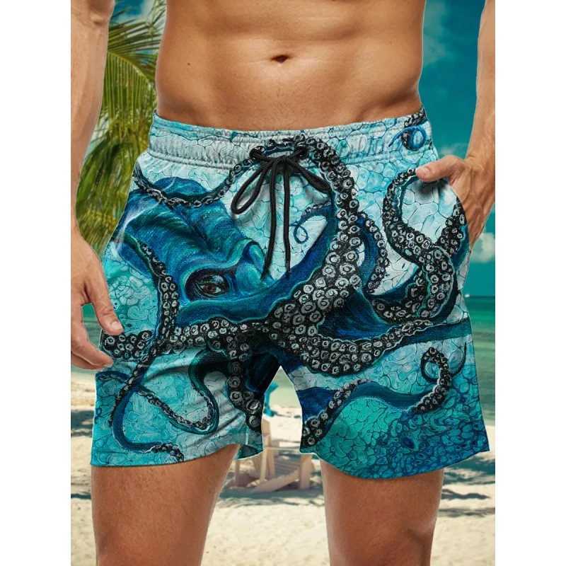 Pineapple Parrot Graphic Swim Trunks For Men Marine Tentacle 3D Printed Beach Shorts Summer Casual Sport Loose Surf Short Pants N260310