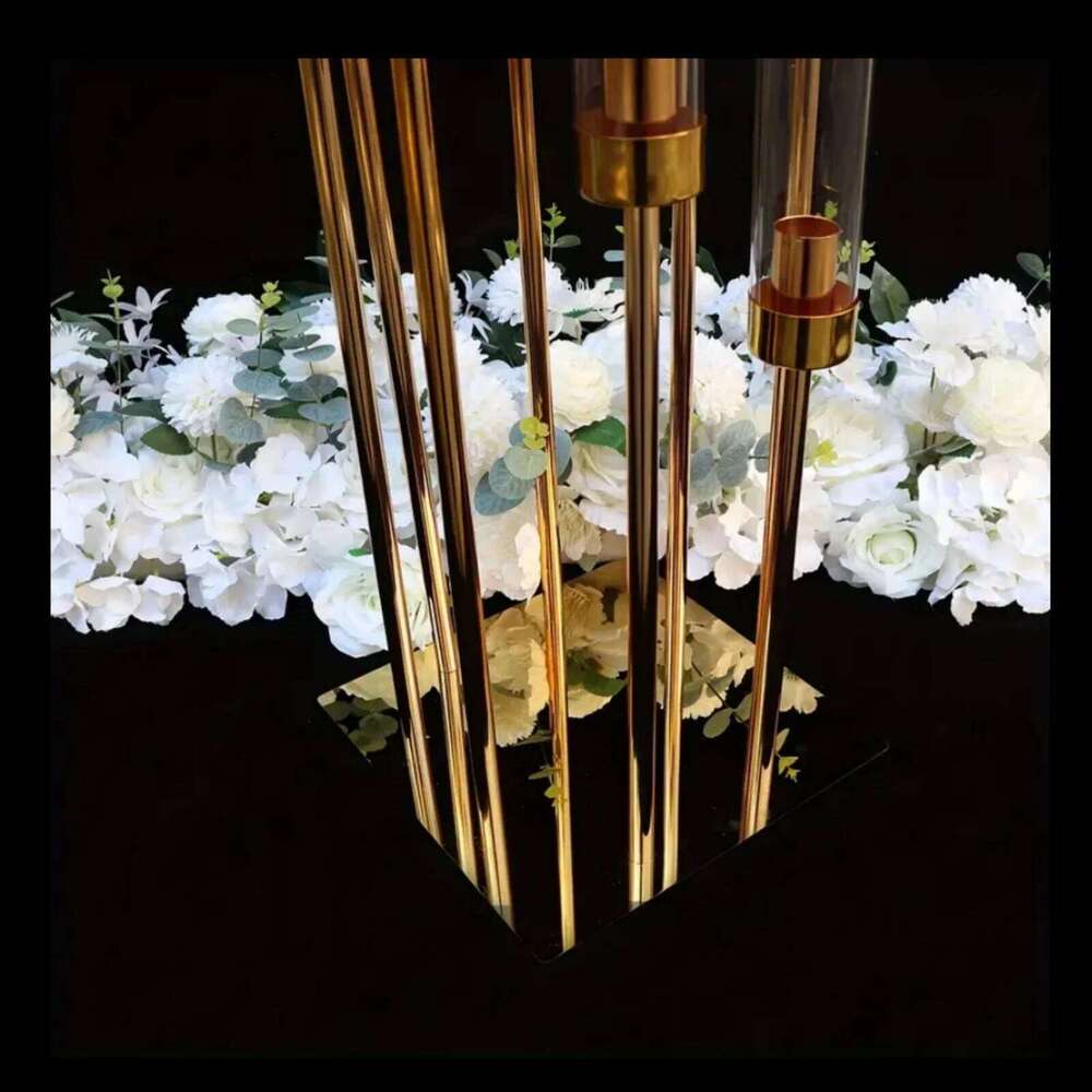 Elegant 1-piece Gold Metal 8-arm Candle Holder -A Tall Wedding Centerpiece, Multifunctional Dining Table Decoration, Suitable Fo H260310