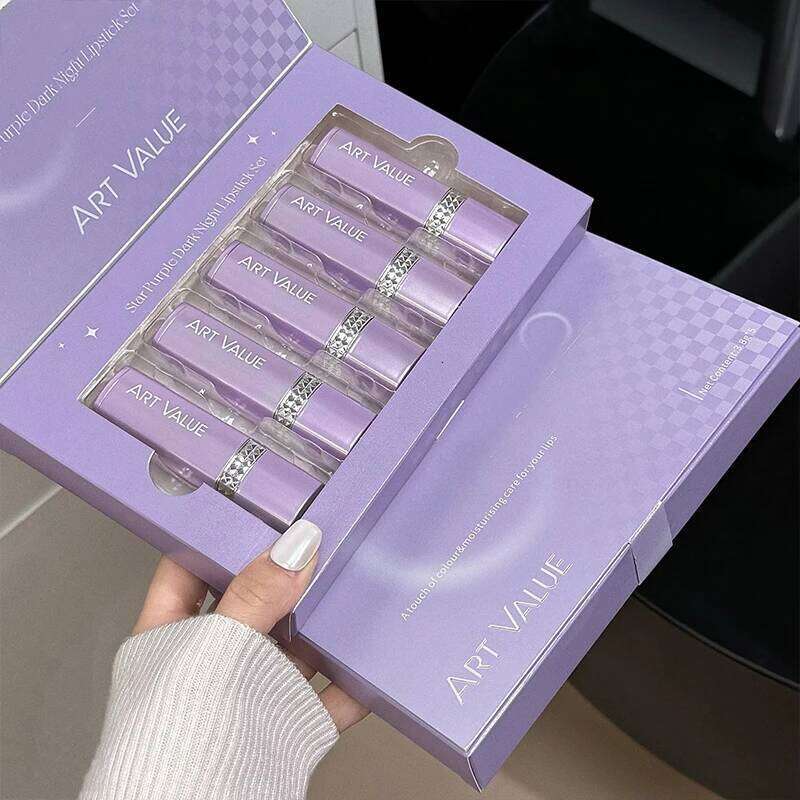 5 Colors Purple Bar Tube Black Easy Coloring Matte Velvet Long-lasting Red Lipstick Christmas Gift 5PCS Z260310