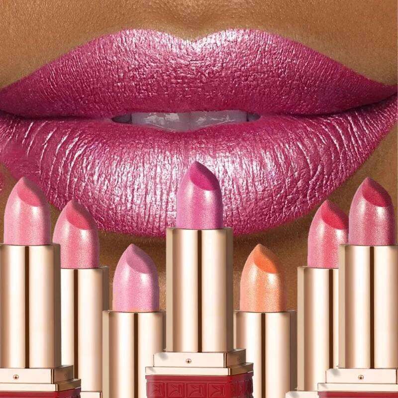 Rose Metallic Lipstick Glitter Lip Glaze Glossy Velvet Texture Durable Lasting Moisturize Make Your Lips Shiny Lipgloss Makeup Z260310