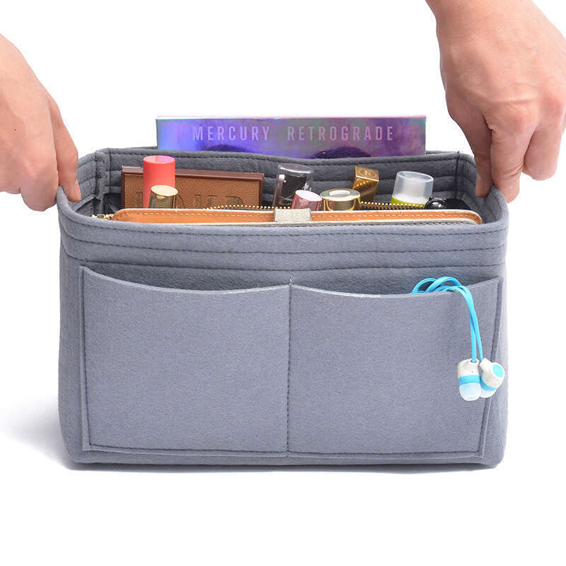 Felt wallet box plugin, multi pocket cosmetic storage bag, large capacity, solid color handbag lining with zipper, women's tote bag shaper .