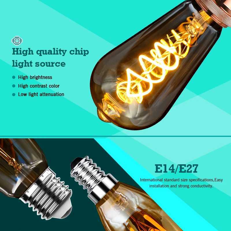 10pcs Vintage LED Edison Bulb E27 E14 4W AC 220W Dimmable C35 A60 ST64 G95 Spiral Filament Light Bulb Retro Lamp Indoor Decor H260310