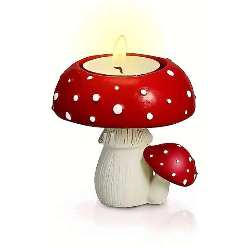 Enchanted Mushroom Candle Holder,Hand-Painted Resin Decor,Candlestick Base,Whimsical TableCenterpiece for Bedroom and LivingRoom H260310