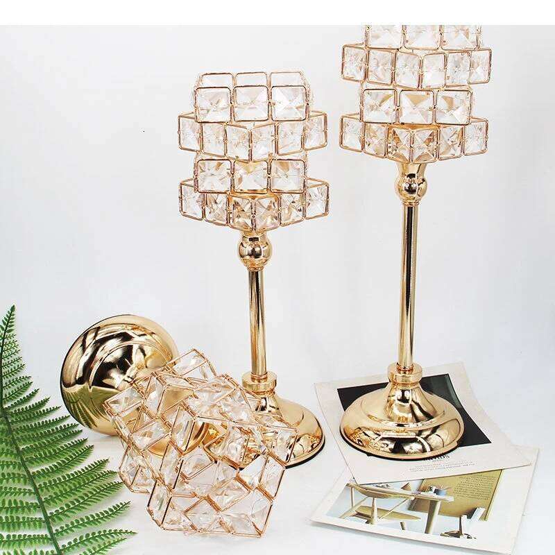 Crystal Candlestick Metal Stand Candelabros Home Desktop Candle Holders Candles Ornaments Decor Wedding Decoration H260310